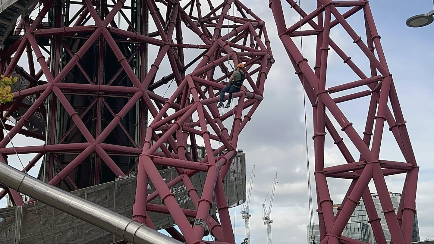 Mobeen Anwar abseiling down ArcelorMittal Orbit in Stratford